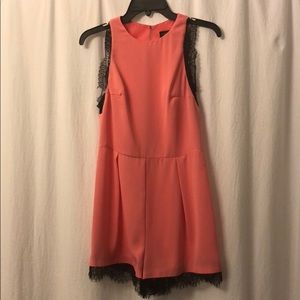 Top shop coral romper with black lace